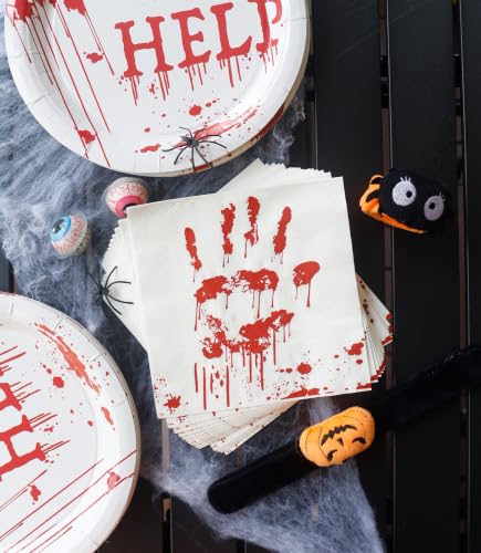Halloween Party Plates and Napkins Set - Horror Theme Disposable Dinnerware for 24 Guests