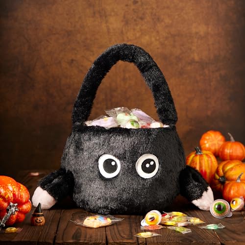 Halloween Plush Candy Basket Pink Black Spider Trick-or-Treat Bag