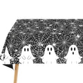 Halloween Spooky Ghost and Spider Web Tablecloth 60x84 Inch Black - Washable & Reusable