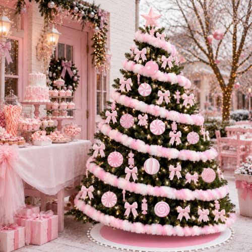 Pink & White Christmas Garland Tree Decor Set - Sand Worm Theme, 40 Pieces