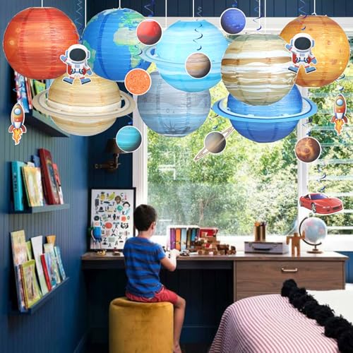 Space Themed Paper Lanterns Set for Kids Party Decorations - 47 Pieces