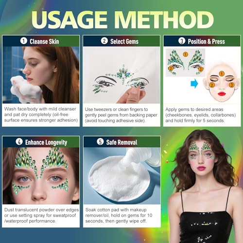 Poison Ivy Face Jewels Devil Face Gems Tattoo Sticker - Black