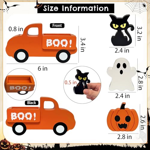 Halloween Wooden Truck and Sign Set - Ghost Pumpkin Black Cat Tabletop Decor - Variation of THIS listing