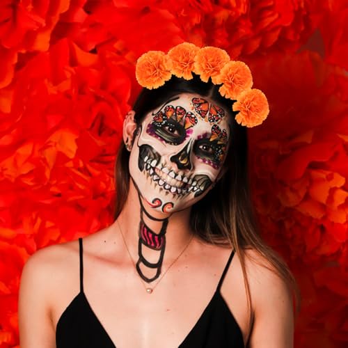 Artificial Marigold Flower Heads & Stems Bulk Set for Day of the Dead & Fall Decor
