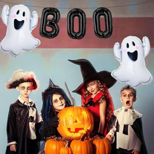 Ghost Boo Halloween Balloons Set - 16 Inch Black & Ghosts Balloon - Spooky Party Decorations - Variation of Ghost Boo