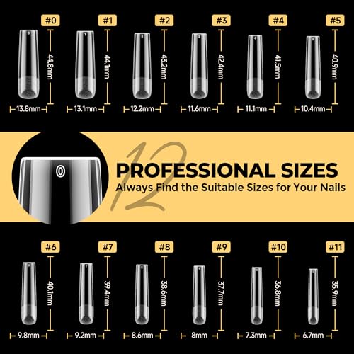 Extra Long Square Gel Nail Tips - 240 Pre-filed False Nails for Natural Look