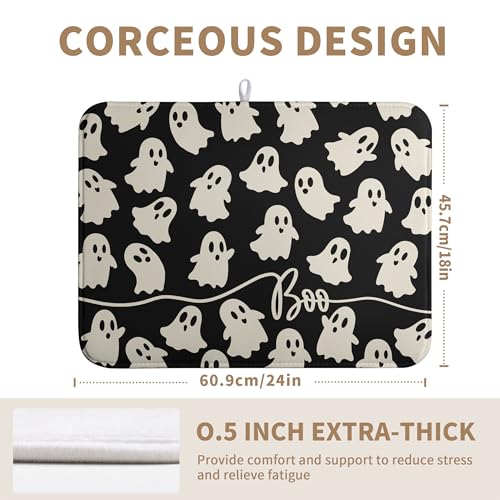 Halloween Ghost Dish Drying Mat Large Black and White Kitchen Absorbent Mat - 18x24 in