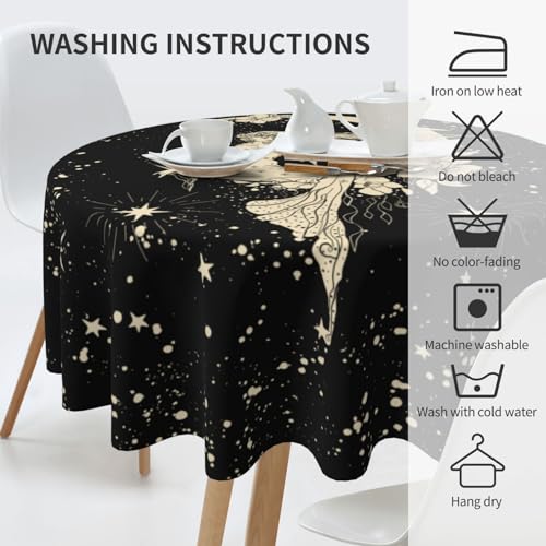 Sacral Night Witch Moon Round Waterproof Tablecloth for Dining & Picnic