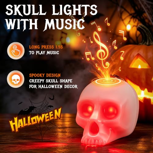 EverBrite 3-Pack Halloween Skull Lamps with Music & 5 Lighting Modes - Spooky Decor