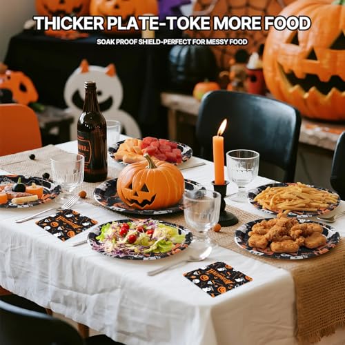 Halloween Paper Plates and Napkins Set - 50 Pieces, Spooky Design, Perfect for Parties - Variation: Halloween