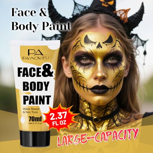 Gold Face Paint 70ml - Water-Based SFX Makeup for Halloween & Cosplay - Non-Toxic
