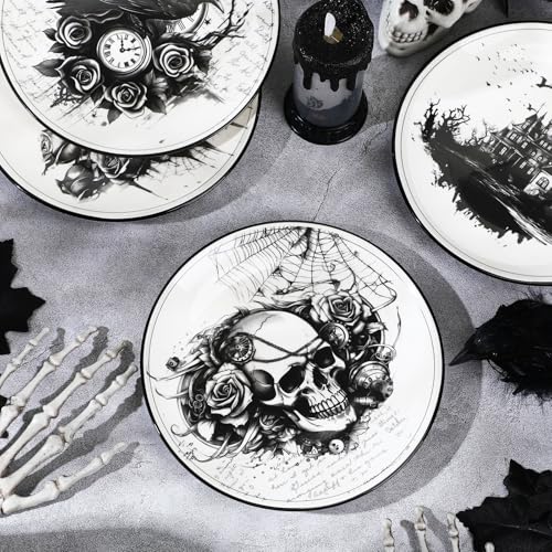 Halloween Ceramic Dinnerware Set - 4 Gothic Plates for Parties & Decor