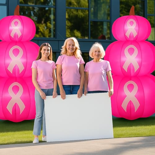 6ft Pink Ribbon Inflatable Pumpkin for Breast Cancer Awareness with LEDs