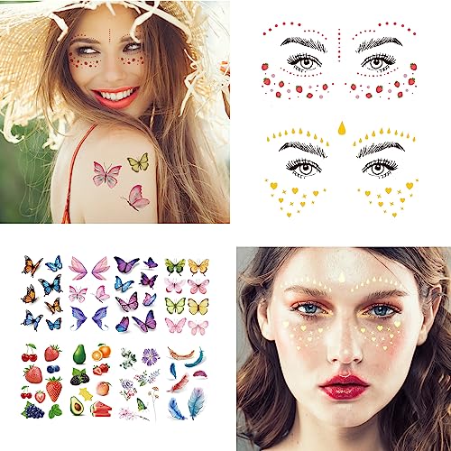 Gold Glitter Freckles Face Tattoos - Halloween Glitter Stickers for Women - 54 Sheets