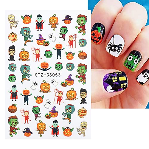 Halloween Ghost Nail Stickers - Skull, Spider Web, Pumpkin & More - 9 Sheets, Self-Adhesive Fall Nail Art