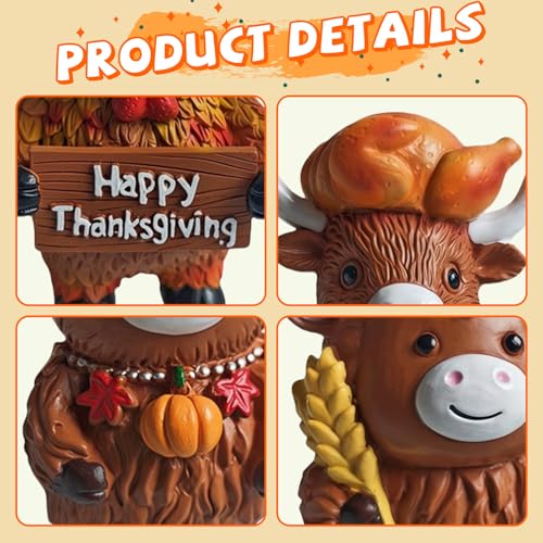 Thanksgiving Highland Cow Figurines - 3 Piece Resin Farmhouse Decor Set