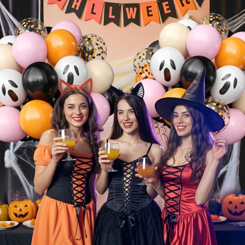 Pink Orange Halloween Balloons Set - 60 Pcs for Party Decorations, Latex & Confetti