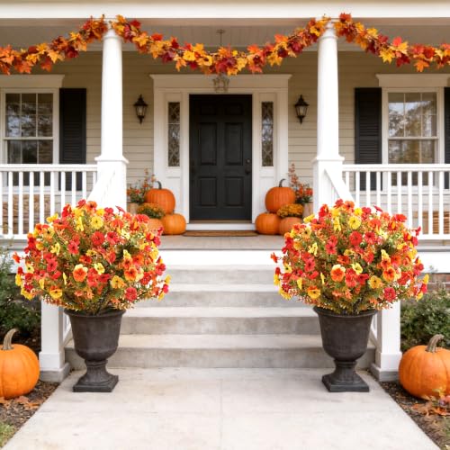 Artificial Fall Topiary Flowers with Stakes - 27.5 Inch Outdoor Decor, Violet Variation