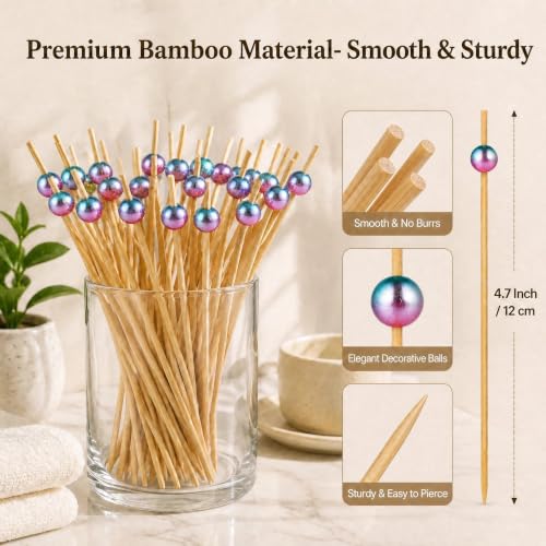 Mixed Ombre Cocktail Picks 200PCS - Elegant Bamboo Skewers for Appetizers