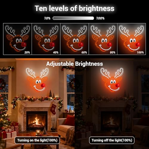 Christmas Elk Neon Window Lights - Indoor Holiday Deer Decor, USB Powered with Accessories