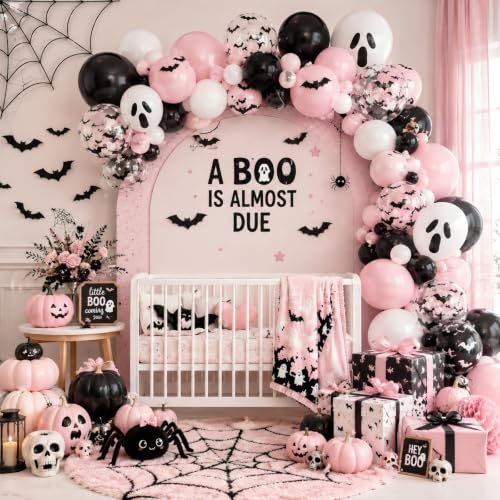 Pink Black Halloween Balloons Set - 35pcs 12 Inch Latex & Foil Decorations with Spider & Ghost