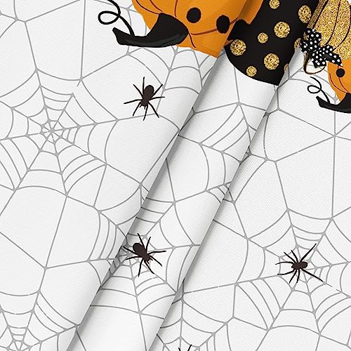 Halloween Tablecloth 90x90 Inch Round Jack-O-Lantern Cobweb White - Durable Polyester