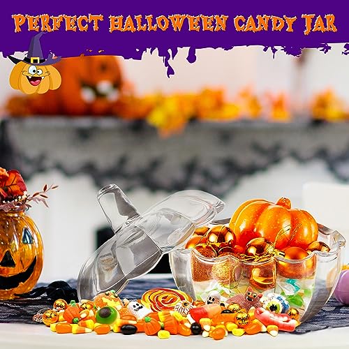 Large Clear Glass Pumpkin Candy Jar with Lid - Halloween Decor, 17x17.5cm