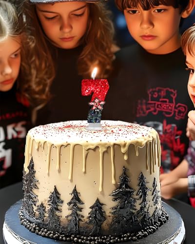 Red & Black Glitter Birthday Number Candle - 9 - Retro Sci-Fi Halloween Party Decor