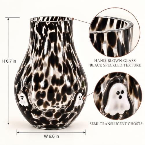Halloween Ghost Glass Vase Black and White Hand Blown Centerpiece Decor 6.6 x 6.7 Inches