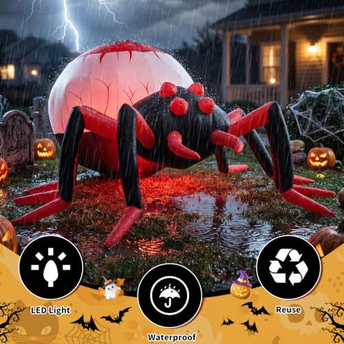 8FT Inflatable Halloween Spider Decoration with LED Lights, Weatherproof Yard Decor