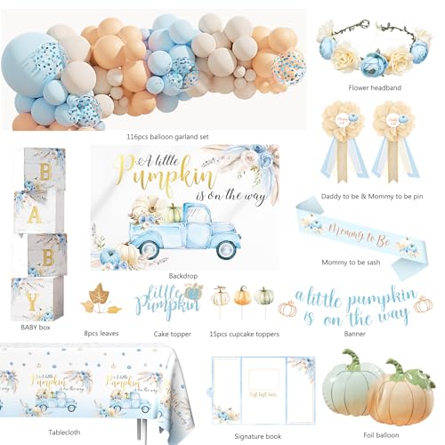 Fall Pumpkin Baby Shower Decorations Party Supplies Set for Boy