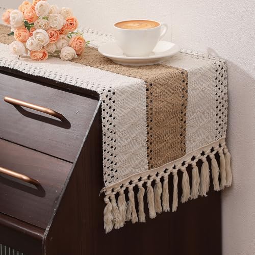 Ivory Boho Placemat and Table Runner Set - Farmhouse Style, 15" & 72" Variation 7