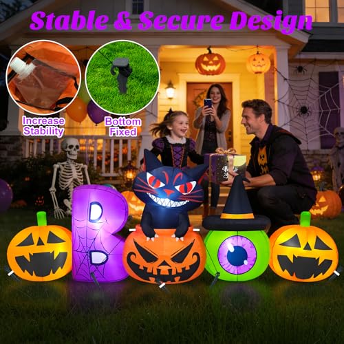 Colorful 8FT Halloween Inflatable Pumpkin with Black Cat Yard Decor