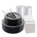 Black Silver Lace Plastic Dinnerware Set for Wedding and Events - 350 Pieces, Variation: Black and Silver