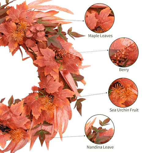 Fuxdre Maple Fall Wreath for Front Door - Autumn Decor with Berries & Leaves