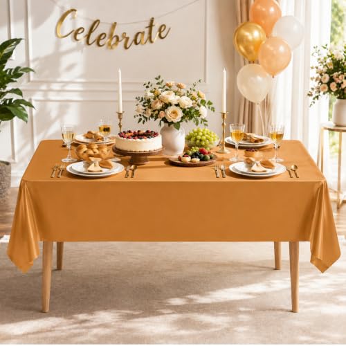 Solid Orange Plastic Tablecloth 54 x 108 Inches - 4 Pack, Rectangular