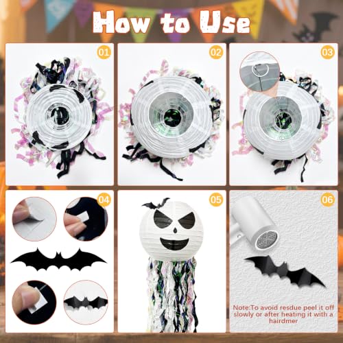 Halloween Pumpkin Paper Lanterns with Bat Set - 10 Inch Autumn Decor