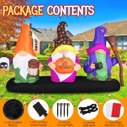 Halloween Inflatable Gnome Decor - 9.4ft Three Dwarfs Outdoor Decoration with LED Lights