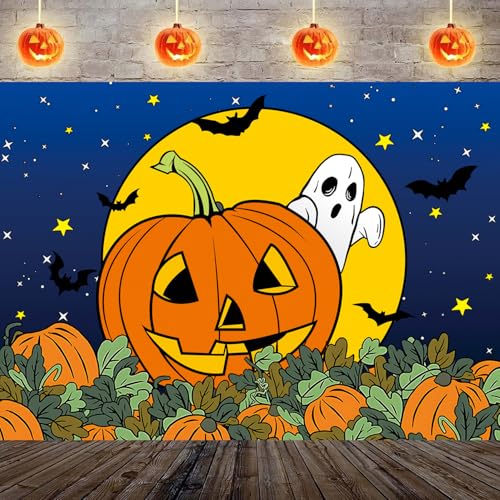 Halloween Pumpkin Field Backdrop 10x8FT for Photography - Starry Sky Night Moon Ghost Baby Shower Birthday Party Decorations
