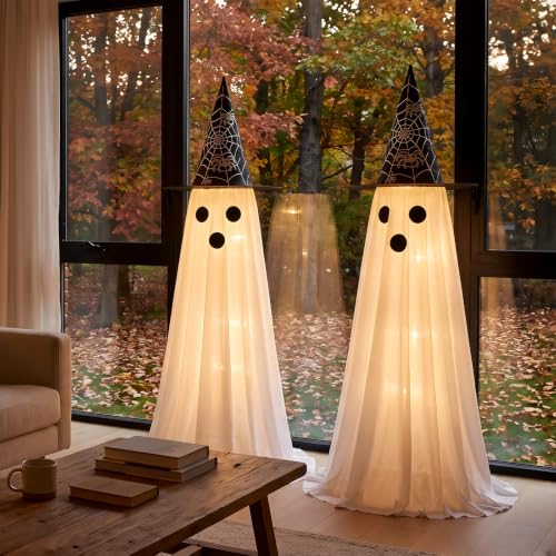 Light Up Ghost Decorations - Indoor Outdoor Halloween Halloween Decorations 2 Pack
