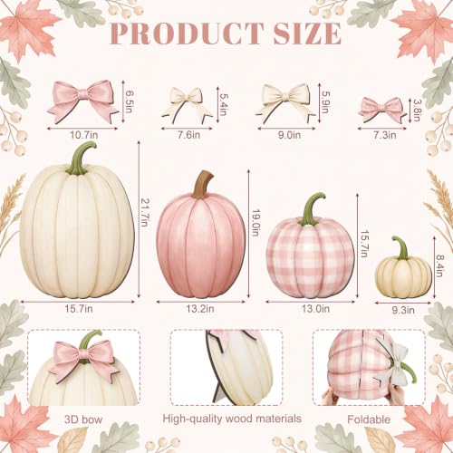 Fall Pink Pumpkin Decor Set with Bows - Outdoor Porch Halloween Autumn