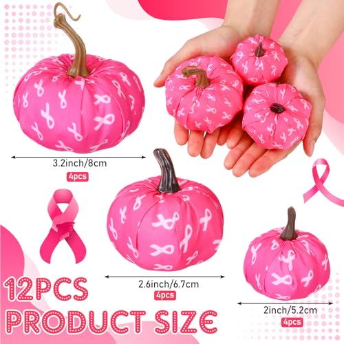 Breast Cancer Awareness Pink Fabric Pumpkin Decorations - 12 Pack in 3 Sizes