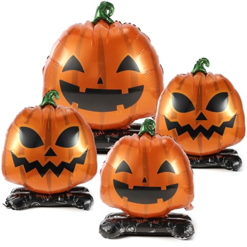 Halloween Pumpkin Foil Balloons Set - 4pcs Large & Small Decorations
