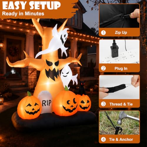 8FT Halloween Inflatable Scary Tree with Haunted Scene & LED Lighting