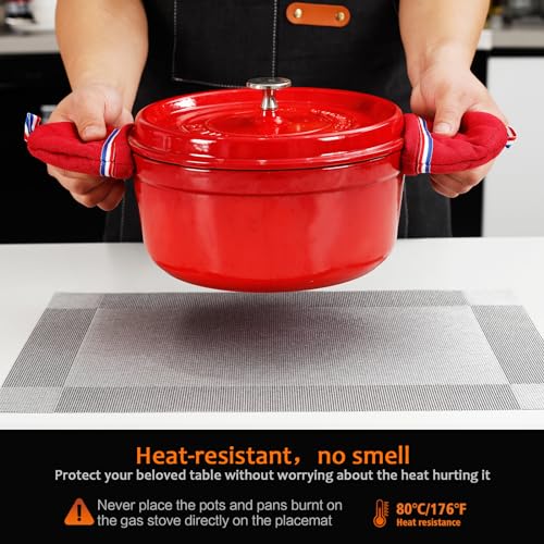 Gray Vinyl Placemats Set of 12 - Silver Heat Resistant Table Mats - Uolr Variation