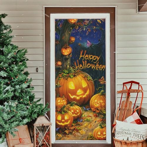 Halloween Door Cover 35x79in Stretch Fabric Porch Decoration - Pack of 1