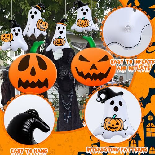 Halloween Inflatable Balloons Set - 10 Pieces with Pumpkin & Ghost Designs - Orange & White, 9 & 16 Inch