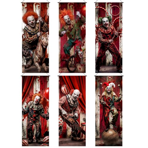 Halloween Circus Banner Set - 6 Spooky Hanging Decorations for Parties & Outdoor Use