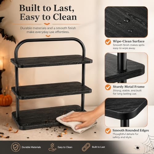 Black 3-Tier Halloween Cupcake Stand for 50 Cupcakes Wooden Dessert Display