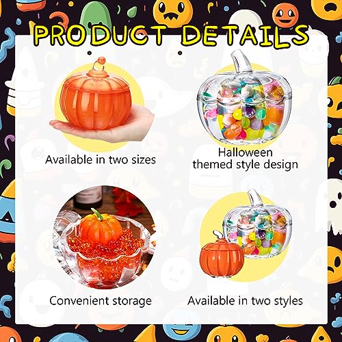 Halloween Glass Pumpkin Candy Jar Set with Lids - 2 Sizes, Clear & Orange